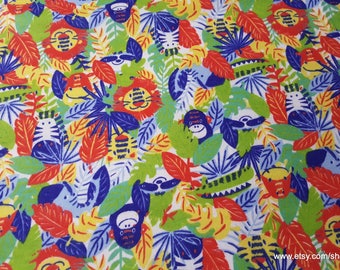 Flannel Fabric - Multi Jungle Animals - By the yard - 100% Cotton Flannel