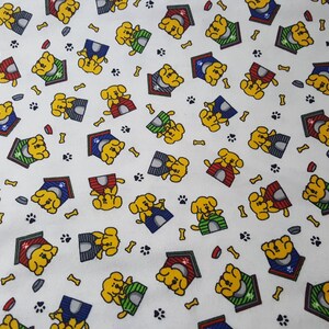 Flannel Fabric - Puppies on Dog House - By the yard - 100% Cotton Flannel