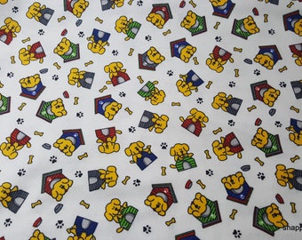 Flannel Fabric - Puppies on Dog House - By the yard - 100% Cotton Flannel