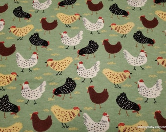 Flannel Fabric - Multi Chickens - By the yard - 100% Cotton Flannel