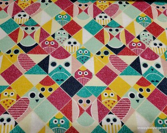 Flannel Fabric - Owl Packed Geo - By the yard - 100% Cotton Flannel
