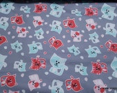 Flannel Fabric - Stamped Cats on Gray - By the Yard - 100% Cotton Flannel