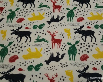 Flannel Fabric - Forest Animals Cream - By the yard - 100% Cotton Flannel