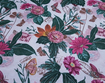 Flannel Fabric - Realistic Butterfly Floral - By the yard - 100% Cotton Flannel