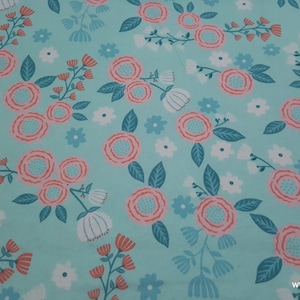 Flannel Fabric Hanna Mint Pink Floral By the yard 100% Cotton Flannel image 1