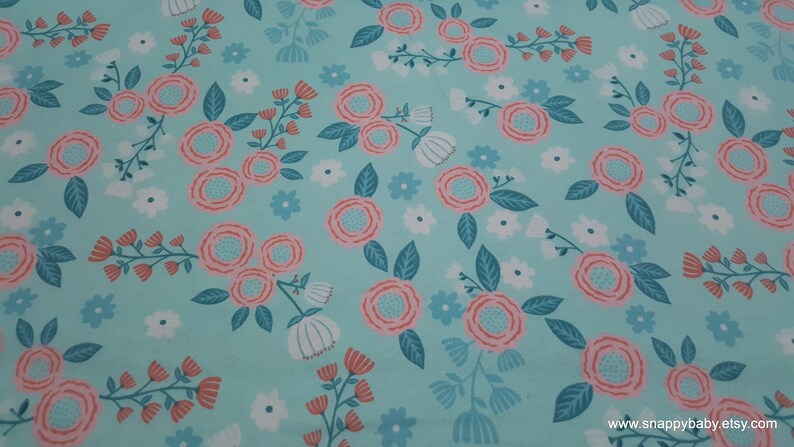 Flannel Fabric Hanna Mint Pink Floral By the yard 100% Cotton Flannel image 1