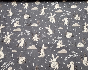 Flannel Fabric - Bunny Dreams Gray - By the yard - 100% Cotton Flannel