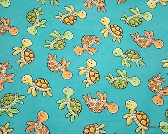 Flannel Fabric - Sweet Turtles Swimming - By the yard - 100% Cotton Flannel