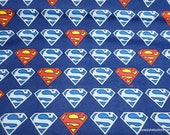 Character Flannel Fabric - Superman Shield on Blue - By the yard - 100% Cotton Flannel