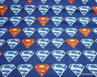 Character Flannel Fabric - Superman Shield on Blue - By the yard - 100% Cotton Flannel