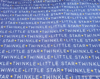 Flannel Fabric - Twinkle Twinkle Words on Blue - By the yard - 100% Cotton Flannel