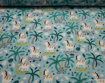 Flannel Fabric - Colorful Zebras Teal - By the yard - 100% Cotton Flannel