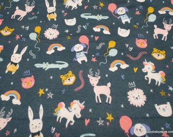 Premium Flannel Fabric - Salt and Honey Party Animals Dark Teal - By the yard - 100% Premium Cotton Flannel