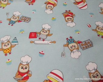 Flannel Fabric - Baking Owls - By the yard - 100% Cotton Flannel