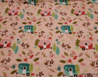 Flannel Fabric - Glamp Camp Main Pink Premium - By the Yard - 100% Cotton Flannel