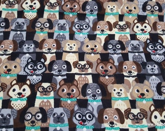 Flannel Fabric - Stacked Dogs with Blue Collars - By the yard - 100% Cotton Flannel