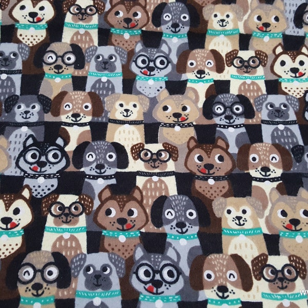 Flannel Fabric - Stacked Dogs with Blue Collars - By the yard - 100% Cotton Flannel