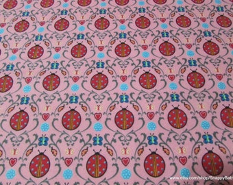 Flannel Fabric - Damask Ladybugs - By the yard - 100% Cotton Flannel
