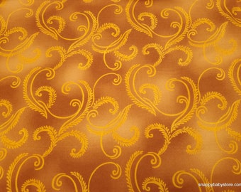 Premium Flannel Fabric - Autumn Comfort Harvest Scroll Gold Premium - By the yard - 100% Cotton Flannel