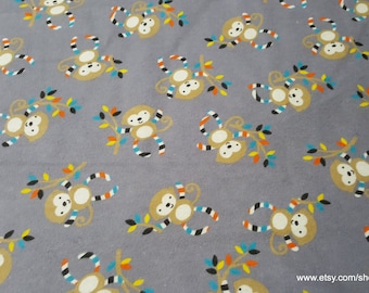 Flannel Fabric - Stripe Monkey - By the yard - 100% Cotton Flannel