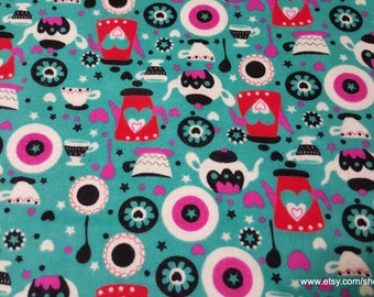 Flannel Fabric - Little Tea Party - By the yard - 100% Cotton Flannel