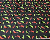Flannel Fabric - Red and Green Chili Peppers on Black - By the yard - 100% Cotton Flannel