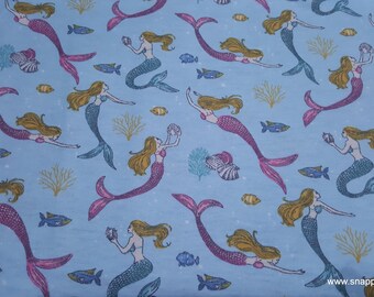 Flannel Fabric - Beautiful Mermaid - By the yard - 100% Cotton Flannel