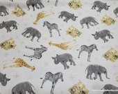 Flannel Fabric - Tossed Safari on White - By the yard - 100% Cotton Flannel