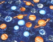 Flannel Fabric - Space Planets - By the yard - 100% Cotton Flannel