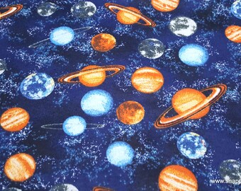 Flannel Fabric - Space Planets - By the yard - 100% Cotton Flannel