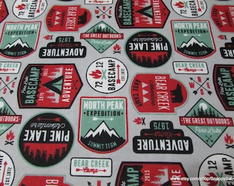 Flannel Fabric - Adventure Patches - By the Yard - 100% Cotton Flannel