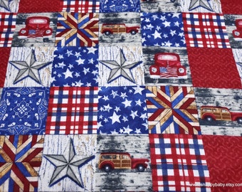 Flannel Fabric - Vintage Car Patchwork - By the yard - 100% Cotton Flannel