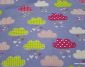 Flannel Fabric - Happy Clouds - By the yard - 100% Cotton Flannel