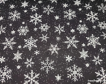 Christmas Flannel Fabric - Snowflakes on Black - By the yard - 100% Cotton Flannel