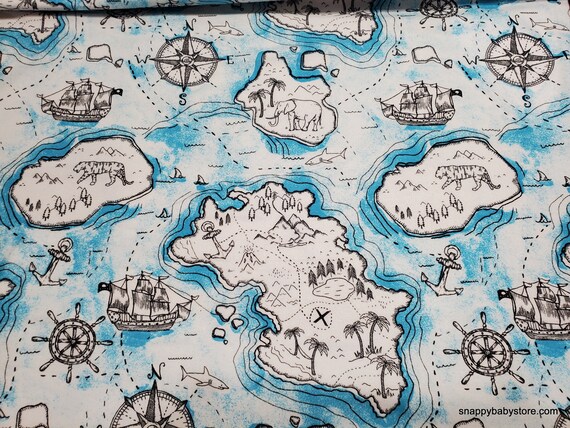 Flannel Fabric Map Sketch by the Yard 100% Cotton Flannel 
