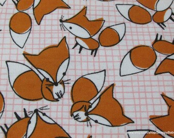 Flannel Fabric - Foxes Pink White - By the yard - 100% Cotton Flannel