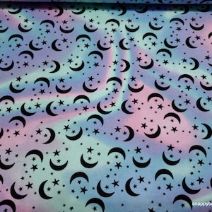 Flannel Fabric - Moon and Stars Pink Blue Purple - By the yard - 100% Cotton Flannel