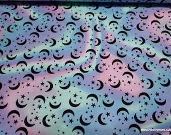 Flannel Fabric - Moon and Stars Pink Blue Purple - By the yard - 100% Cotton Flannel