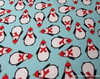 Christmas Flannel Fabric - Glacier Penguins - By the yard - 100% Premium Cotton Flannel
