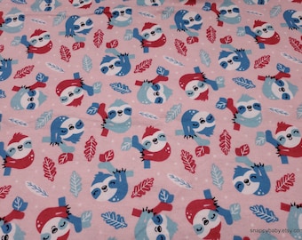 Flannel Fabric - Hanging Baby Sloth Pink - By the Yard - 100% Cotton Flannel