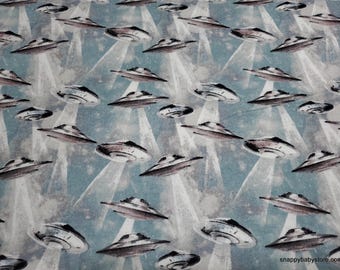 Remnant Flannel Fabric - Landing UFOs - Choose your Size - 100% Cotton Flannel