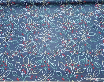 Christmas Flannel Fabric - Very Merry Leaves - By the yard - 100% Cotton Flannel