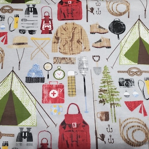 Flannel Fabric - Camping Gear - By the yard - 100% Cotton Flannel