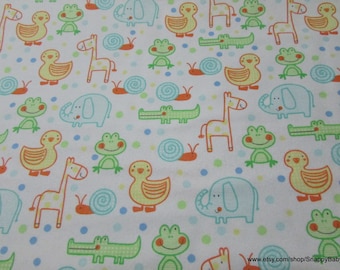 Flannel Fabric - Happy Jungle Animals White - By the yard - 100% Cotton Flannel