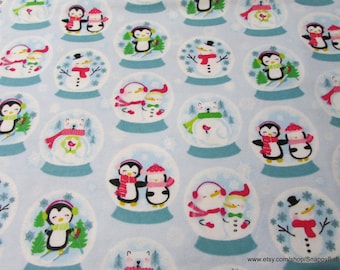 Remnant Flannel Fabric - Snowglobe Friends - Choose your Size - 100% Cotton Flannel