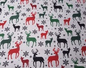 Christmas Flannel Fabric - Multi Deer with Bow Tie - By the yard - 100% Cotton Flannel