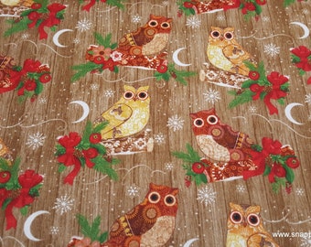 Christmas Premium Flannel Fabric - Holiday Owls Premium - By the yard - 100% Cotton Flannel