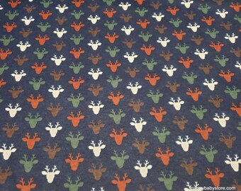 Christmas Flannel Fabric - Hudson Deer Navy - By the yard - 100% Cotton Flannel