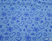 Flannel Fabric - Graffiti Love Blue - By the yard - 100% Cotton Flannel