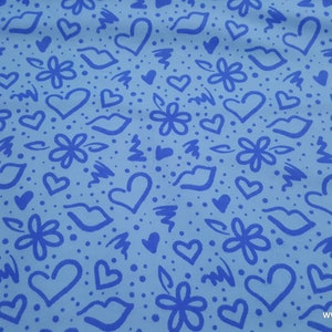 Flannel Fabric Graffiti Love Blue By the yard 100% Cotton Flannel image 1